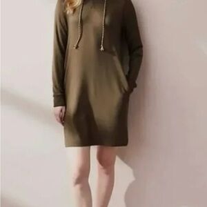 Lou & Grey Khaki Long Sleeve Hoodie Dress